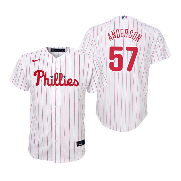 Youth Philadelphia Phillies #57 Chase Anderson Nike White Pinstripe Home Jersey