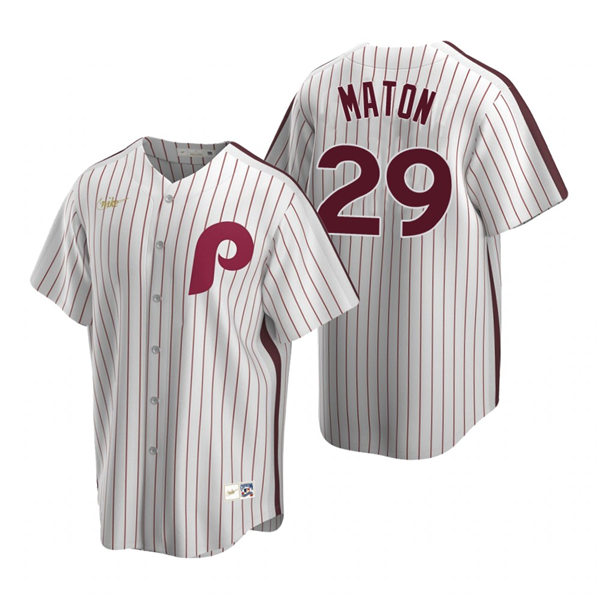 Mens Philadelphia Phillies #29 Nick Maton Nike White Pinstripe Cooperstown Collection Jersey Mens Philadelphia Phillies #29 Nick Maton Nike White Pinstripe Cooperstown Collection Jersey