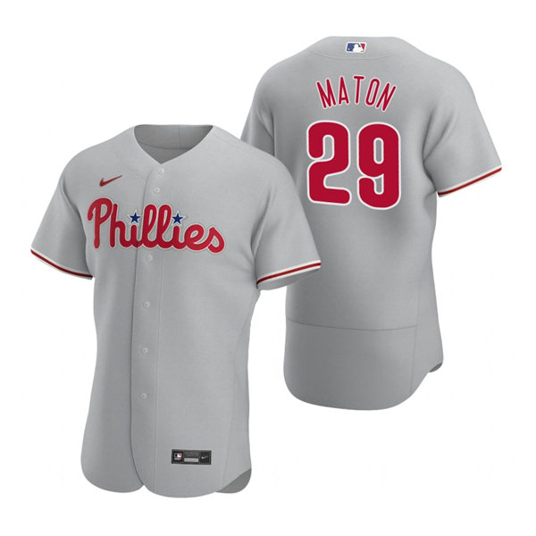 Mens Philadelphia Phillies #29 Nick Maton Nike Gray Road Flexbase Jersey