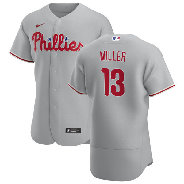 Mens Philadelphia Phillies #13 Brad Miller Nike Gray Road Flexbase Jersey