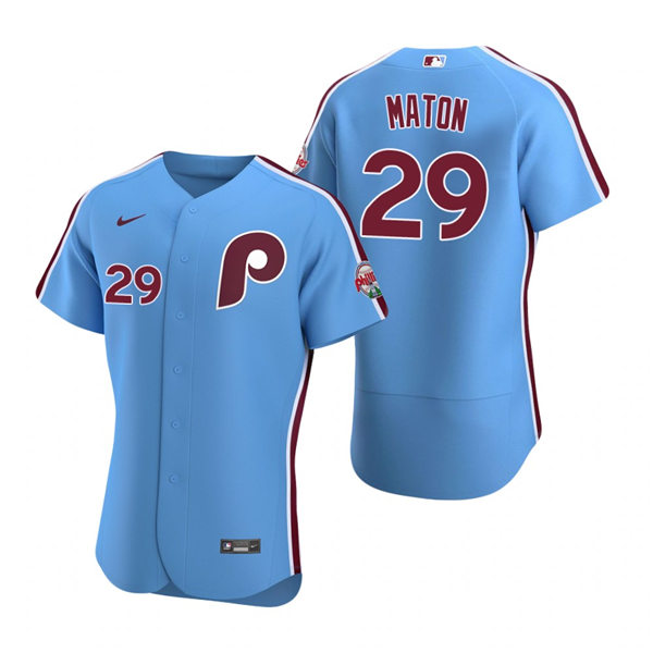 Mens Philadelphia Phillies #29 Nick Maton Nike Light Blue Alternate Jersey