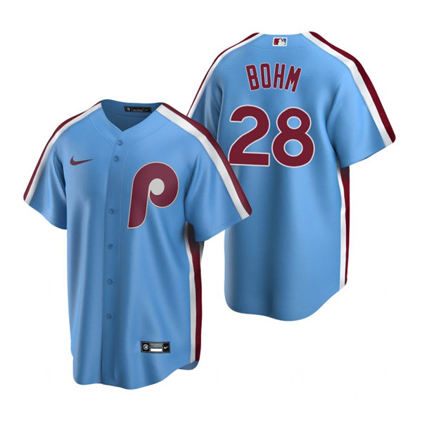 Mens Philadelphia Phillies #28 Alec Bohm Nike Light Blue Cooperstown Collection Road Jersey