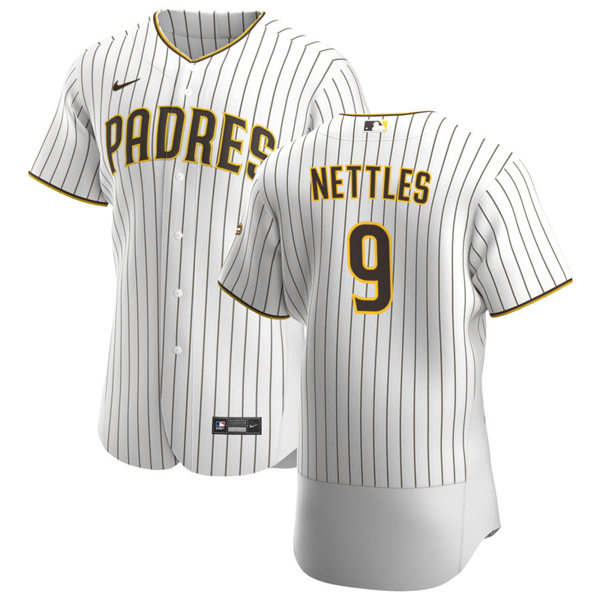 Mens San Diego Padres Retired Player #9 Graig Nettles Nike White Brown Home FlexBase Stitched MLB Jersey