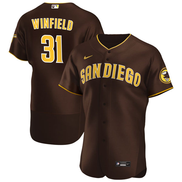 Mens San Diego Padres Retired Player #31 Dave Winfield Nike Brown Road Player FlexBase Baseball Jersey