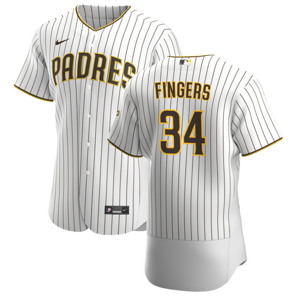 Mens San Diego Padres Retired Player #34 Rollie Fingers Nike White Brown Home FlexBase Baseball Jersey