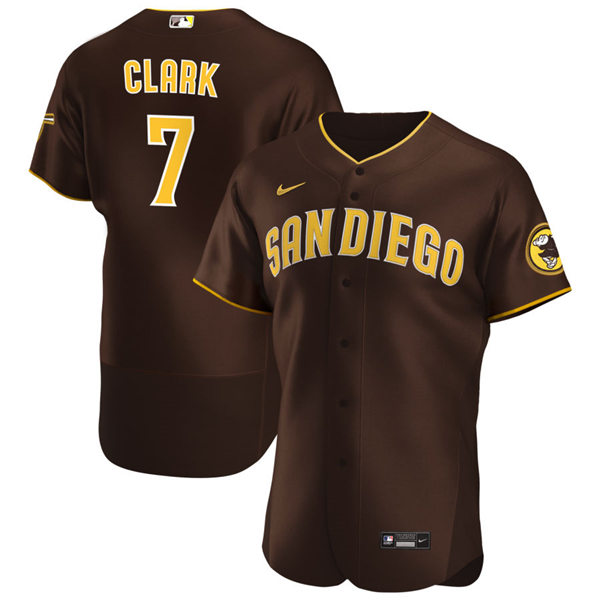 Mens San Diego Padres Retired Player #7 Tony Clark Nike Brown Road Player FlexBase Baseball Jersey Mens San Diego Padres Retired Player #7 Tony Clark Nike Brown Road Player FlexBase Baseball Jersey