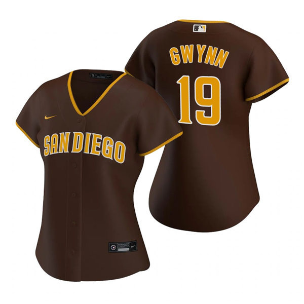 Womens San Diego Padres Retired Player #19 Tony Gwynn Nike Brown Road Coo Base Stitched MLB Player Jersey Womens San Diego Padres Retired Player #19 Tony Gwynn Nike Brown Road Coo Base Stitched MLB Player Jersey