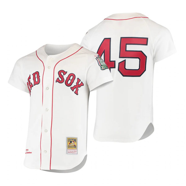 Mens Boston Red Sox #45 Pedro Martinez Mitchell&Ness 1999 Home White Cooperstown Collection Jersey