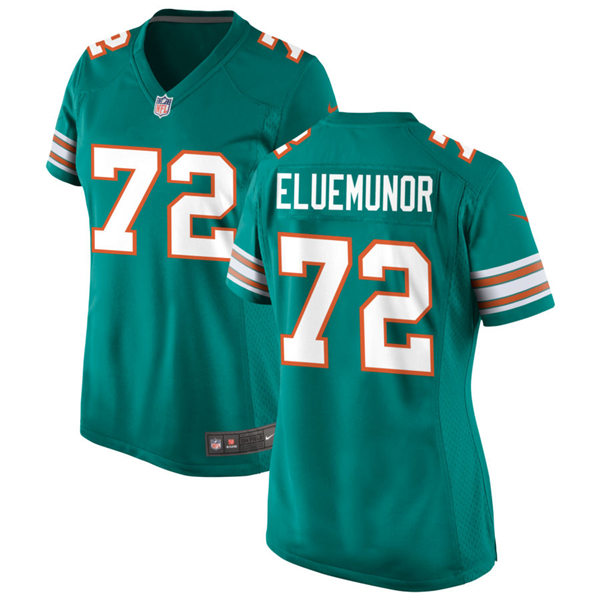 Womens Miami Dolphins #72 Jermaine Eluemunor Nike Aqua Retro Alternate Vapor Limited Jersey