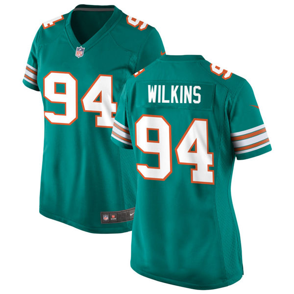 Womens Miami Dolphins #94 Christian Wilkins Nike Aqua Retro Alternate Vapor Limited Jersey