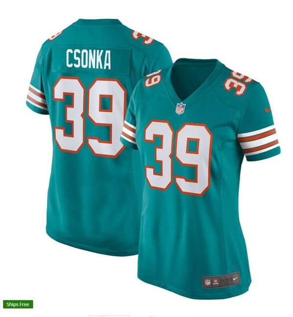 Womens Miami Dolphins Retired Player #39 Larry Csonka Nike Aqua Retro Alternate Vapor Limited Jersey Womens Miami Dolphins Retired Player #39 Larry Csonka Nike Aqua Retro Alternate Vapor Limited Jersey