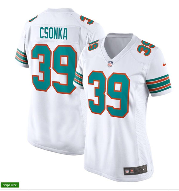 Womens Miami Dolphins Retired Player #39 Larry Csonka Nike White Retro Alternate Vapor Limited Jersey