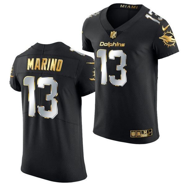 Mens Miami Dolphins #13 Dan Marino Black Nike Black Elite Golden Edition Jersey