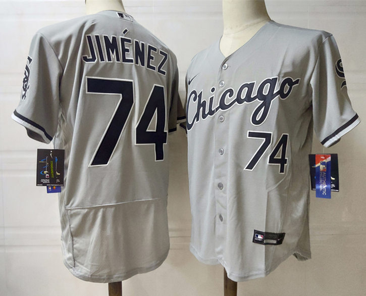 Mens Chicago White Sox #74 Eloy Jimenez Nike Gray Road FlexBase Jersey