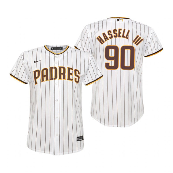 Youth San Diego Padres #90 Robert Hassell III Nike White Brown Home CooBase Stitched MLB Jersey