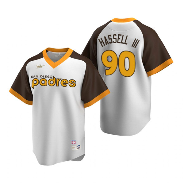 Mens San Diego Padres #90 Robert Hassell III Nike White Cooperstown Collection Jersey