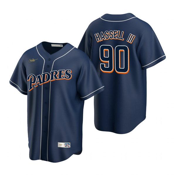 Mens San Diego Padres #90 Robert Hassell III Nike Navy Cooperstown Collection Jersey Mens San Diego Padres #90 Robert Hassell III Nike Navy Cooperstown Collection Jersey