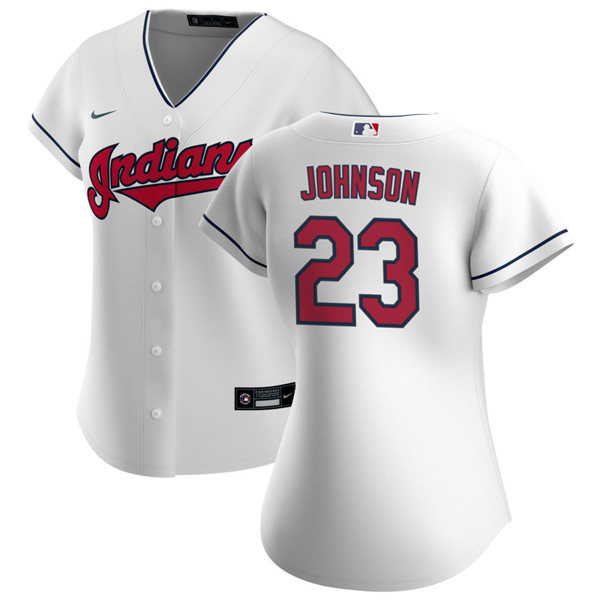 Womens Cleveland Indians #23 Daniel Johnson Nike Home White Cool Base Jersey Womens Cleveland Indians #23 Daniel Johnson Nike Home White Cool Base Jersey