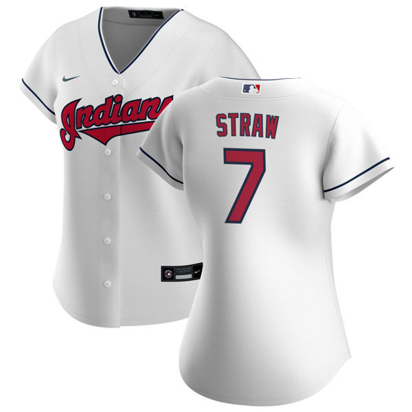 Womens Cleveland Indians #7 Myles Straw Nike Home White Cool Base Jersey