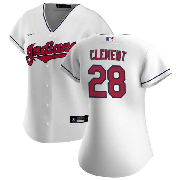 Womens Cleveland Indians #28 Ernie Clement Nike Home White Cool Base Jersey