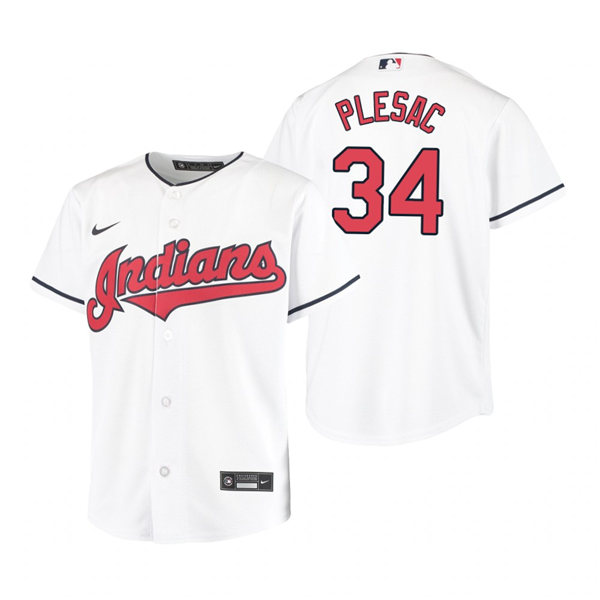 Youth Cleveland Indians #34 Zach Plesac Nike Home White Cool Base Jersey
