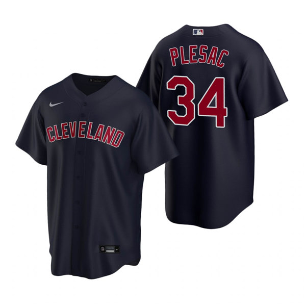Youth Cleveland Indians #34 Zach Plesac Nike Cleveland Navy Alternate CoolBase Jersey