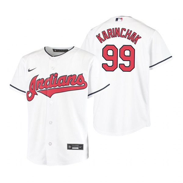 Youth Cleveland Indians #99 James Karinchak Nike Home White Cool Base Jersey Youth Cleveland Indians #99 James Karinchak Nike Home White Cool Base Jersey