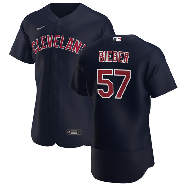 Youth Cleveland Indians #57 Shane Bieber Nike Cleveland Navy Alternate CoolBase Jersey