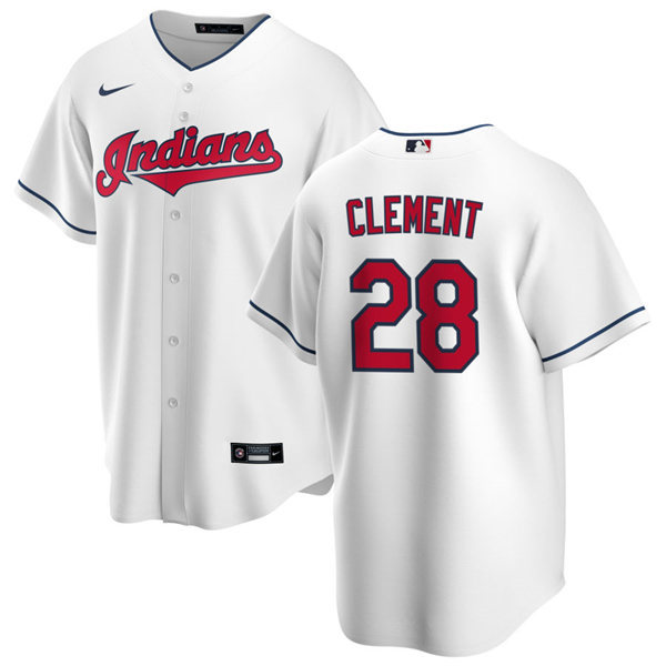 Mens Cleveland Indians #28 Ernie Clement Nike Home White Cool Base Jersey