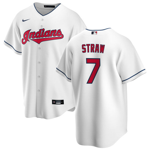 Mens Cleveland Indians #7 Myles Straw Nike Home White Cool Base Jersey
