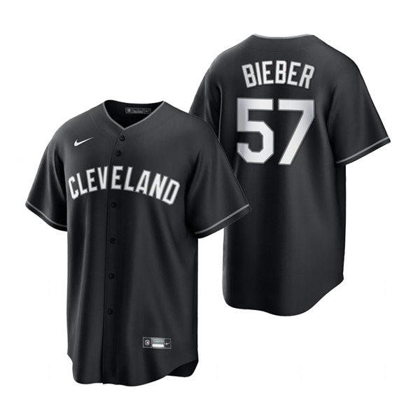 Mens Cleveland Indians #57 Shane Bieber Nike 2021 Black Fashion Jersey Mens Cleveland Indians #57 Shane Bieber Nike 2021 Black Fashion Jersey