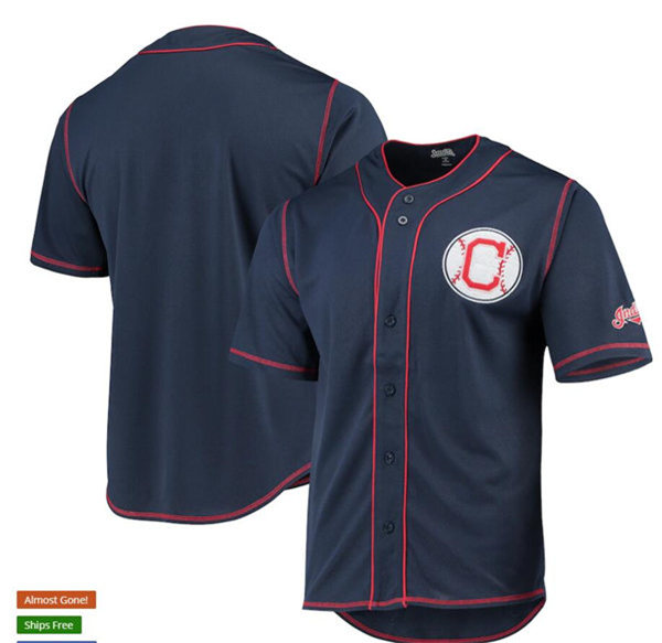 Mens Cleveland Indians Blank Stitches Team Color Navy Button-Down Team Jersey
