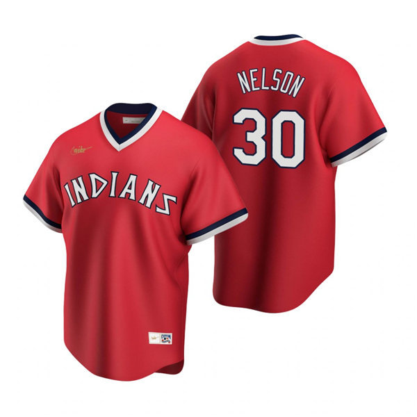 Mens Cleveland Indians #30 Kyle Nelson Nike Red Cooperstown Collection Jersey