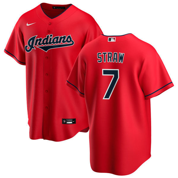 Mens Cleveland Indians #7 Myles Straw Nike Red Alternate Cool Base Jersey