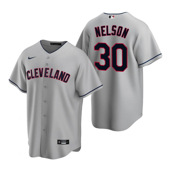 Mens Cleveland Indians #30 Kyle Nelson Nike Grey Road Cool Base Jersey