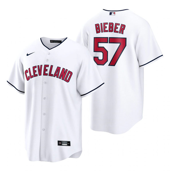 Mens Cleveland Indians #57 Shane Bieber Nike 2021 Cleveland White Alternate CoolBase Jersey Mens Cleveland Indians #57 Shane Bieber Nike 2021 Cleveland White Alternate CoolBase Jersey