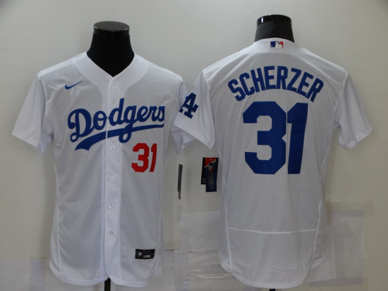 Men's Los Angeles Dodgers #31 Max Scherzer White Stitched MLB Flex Base Nike Jersey