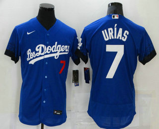 Men's Los Angeles Dodgers #7 Julio Urias Blue 2021 City Connect Flex Base Stitched Jersey Men's Los Angeles Dodgers #7 Julio Urias Blue 2021 City Connect Flex Base Stitched Jersey