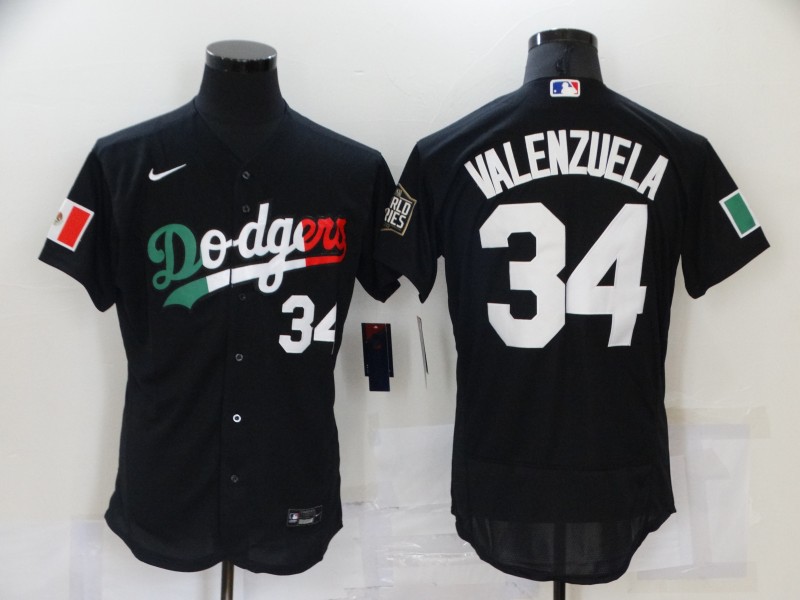 Men's Los Angeles Dodgers #34 Fernando Valenzuela Black Mexico 2020 World Series Flex Base Nike Jersey Men's Los Angeles Dodgers #34 Fernando Valenzuela Black Mexico 2020 World Series Flex Base Nike Jersey