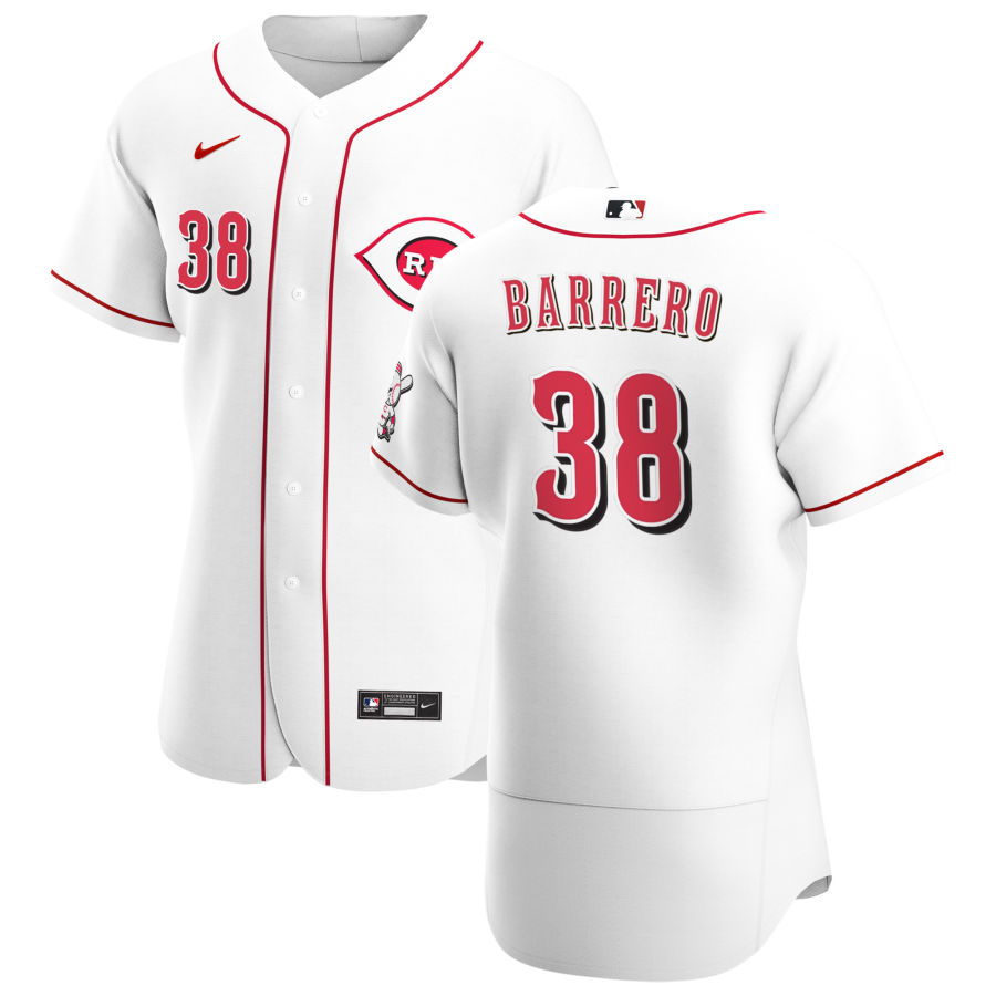 Mens Cincinnati Reds #38 Jose Barrero Nike White Home FlexBase Stitched Player Jersey Mens Cincinnati Reds #38 Jose Barrero Nike White Home FlexBase Stitched Player Jersey