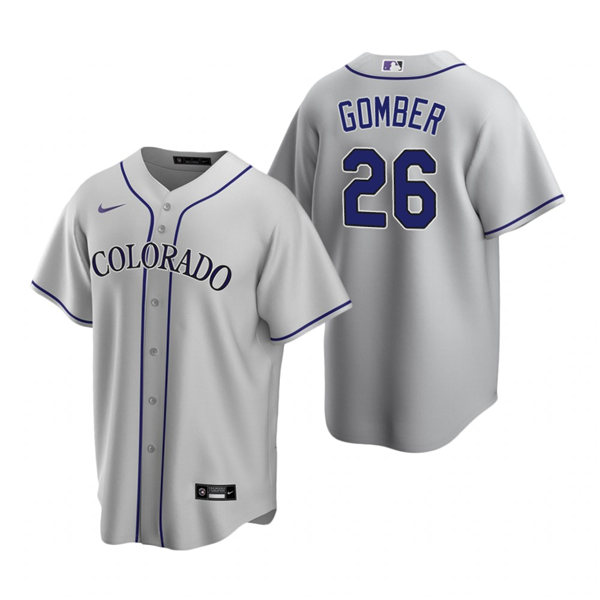 Mens Colorado Rockies #26 Austin Gomber Nike Road Grey Stitched CoolBase Jersey