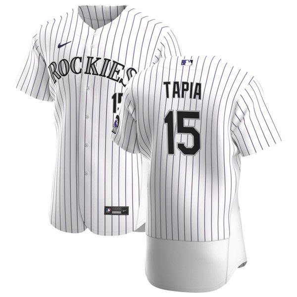 Mens Colorado Rockies #15 Raimel Tapia Nike White Pinstripe Home FlexBase Stitched Player Jersey
