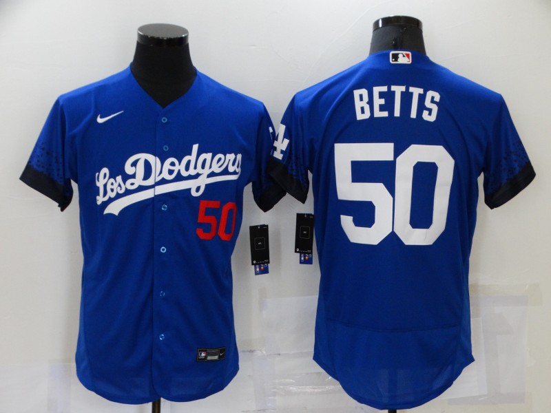 Men's Los Angeles Dodgers #50 Mookie Betts Blue 2021 City Connect Flex Base Stitched Jersey Men's Los Angeles Dodgers #50 Mookie Betts Blue 2021 City Connect Flex Base Stitched Jersey