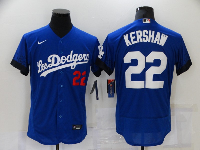 Men's Los Angeles Dodgers #22 Clayton Kershaw Blue 2021 City Connect Flex Base Stitched Jersey Men's Los Angeles Dodgers #22 Clayton Kershaw Blue 2021 City Connect Flex Base Stitched Jersey