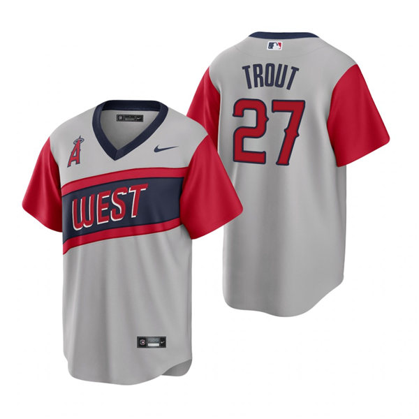 Mens Los Angeles Angels #27 Mike Trout Nike Gray 2021 Little League Classic Player Jersey Mens Los Angeles Angels #27 Mike Trout Nike Gray 2021 Little League Classic Player Jersey