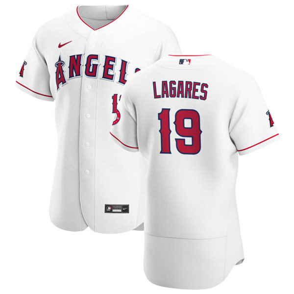 Mens Los Angeles Angels #19 Juan Lagares Nike White Home FlexBase Jersey