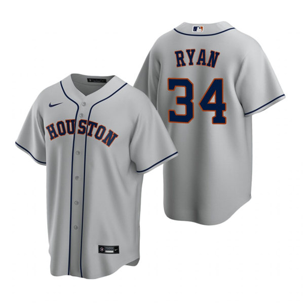 Mens Houston Astros Retired Player #34 Nolan Ryan Nike Gray Road CoolBase Jersey