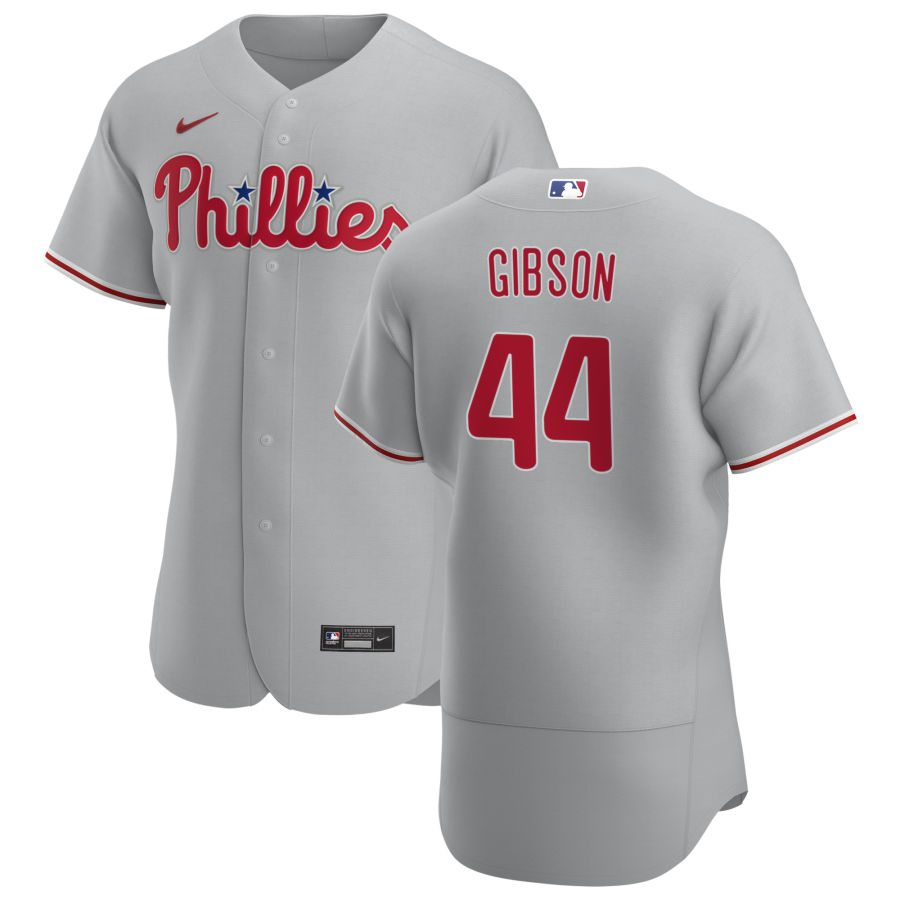 Mens Philadelphia Phillies #44 Kyle Gibson Nike Road Grey Flexbase Jersey