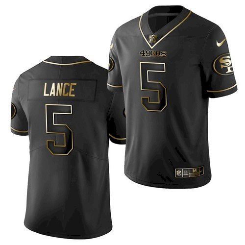 Men San Francisco 49ers #5 Trey Lance Black Golden Limited Jersey