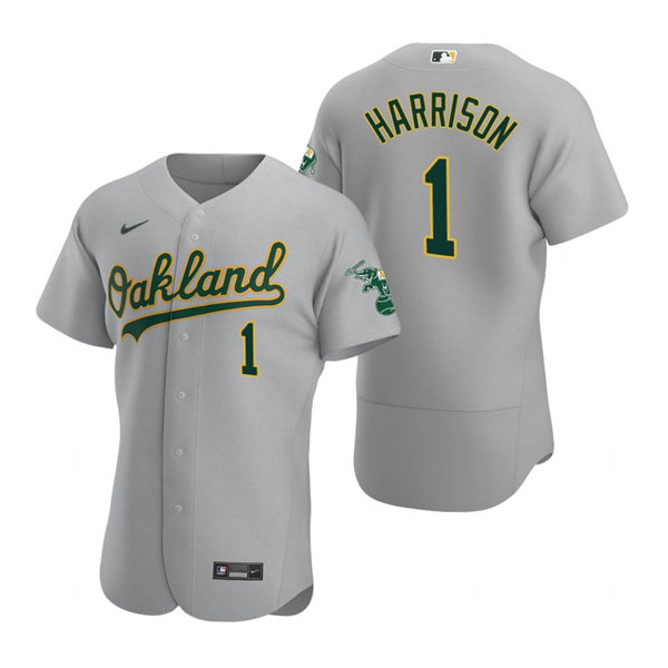 Mens Oakland Athletics #1 Josh Harrison Nike Gray Road FlexBase Jersey